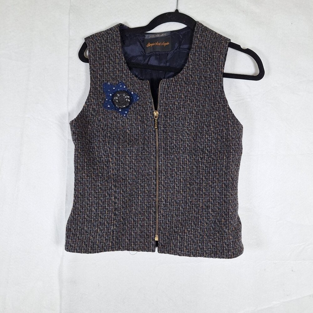 Vintage Giorgio Sant'Angelo Christmas Snowman Tree Wool Zip Vest Small